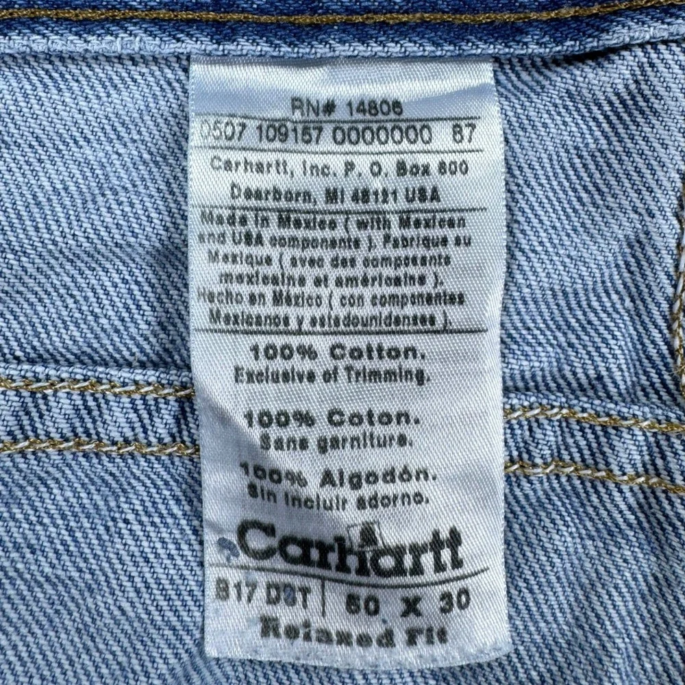 Carhartt B17 DST Relaxed Fit Jeans Mens 50x30 Blue Denim Work Pants Medium Wash - Picture 2 of 13